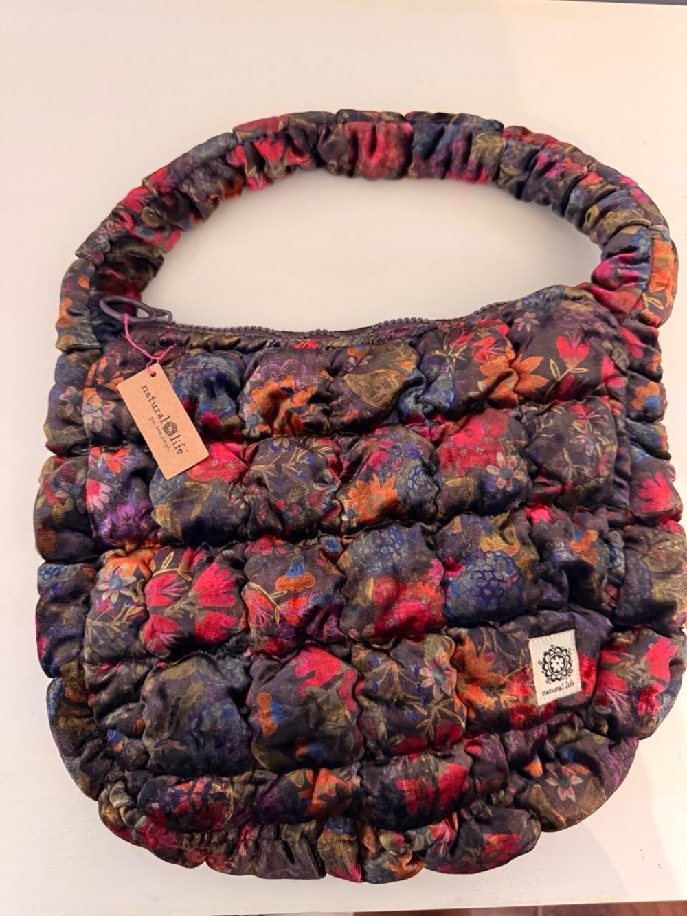 NATURAL LIFE Quilted Floral Shoulder Bag in Black, Red, Purple, Orange